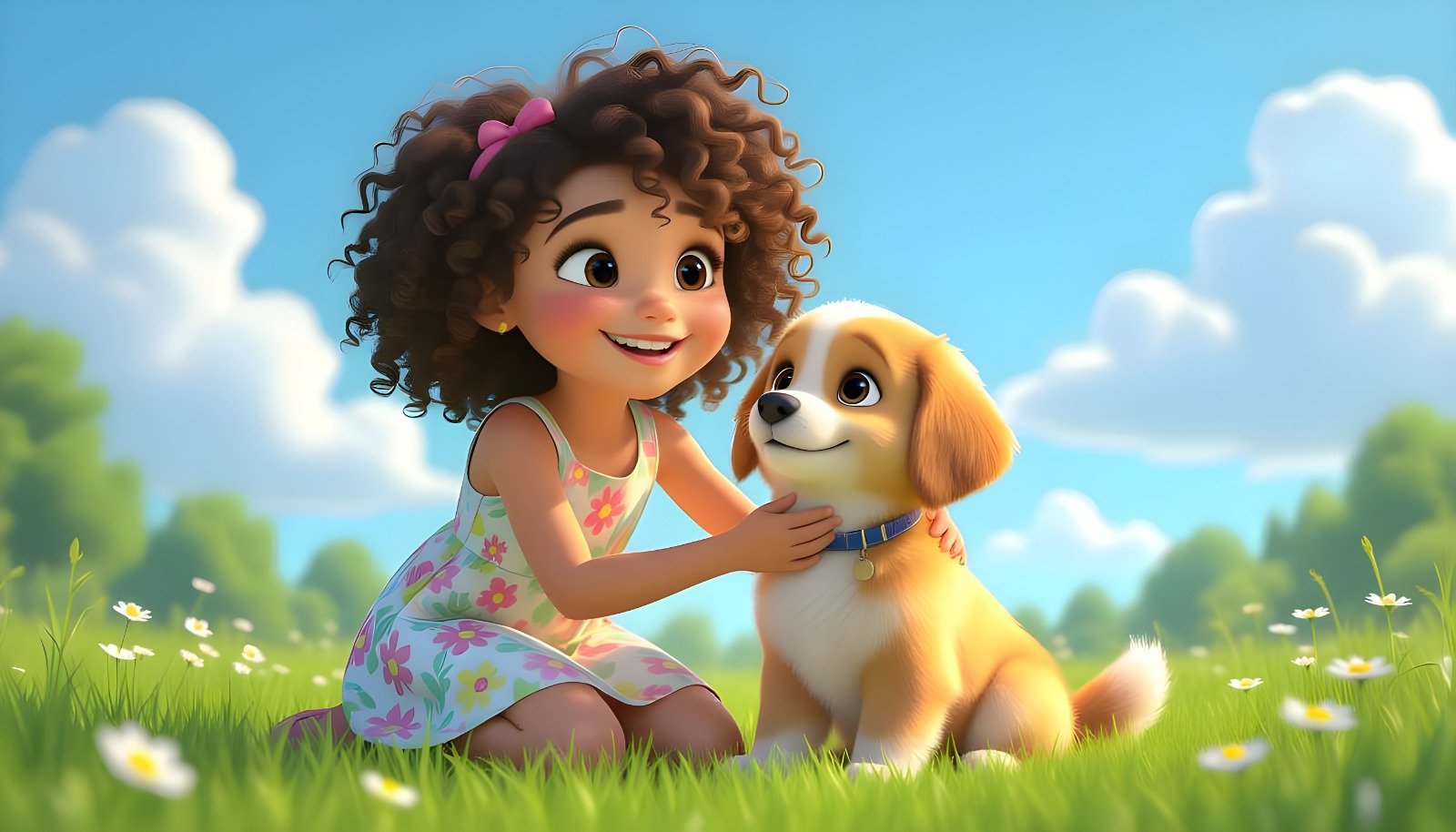 A Girl and Her Pup illustration